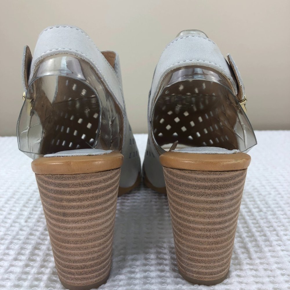 NEW! BORN light gray laser cut leather sandal heels SZ 7 - Picture 7 of 8